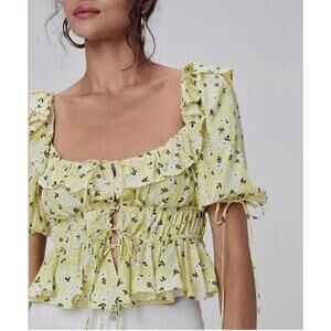 For Love & Lemons Chrysanthemum Crop Top in Lemonade – Size S